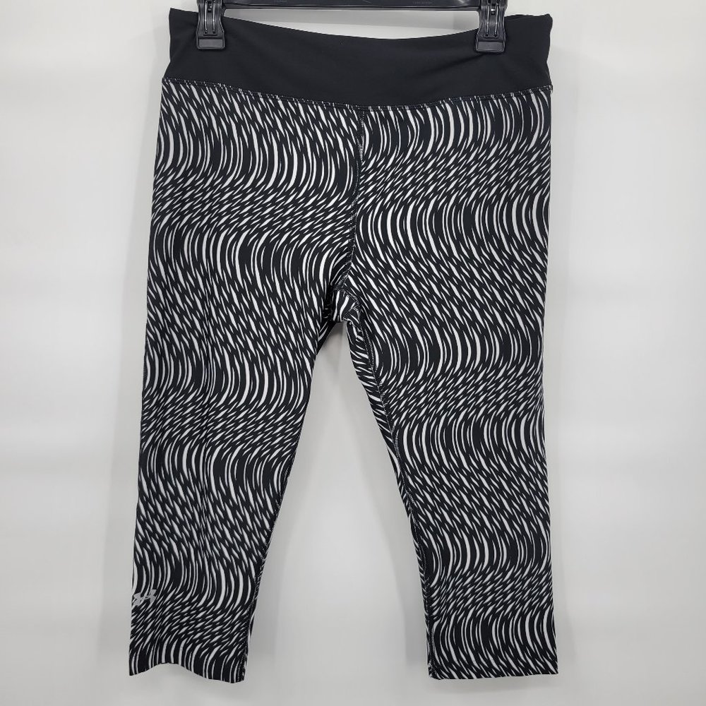 Under Armour Women Black White Heatgear Compression Capri Crop Leggings Size L